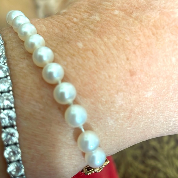Vintage 14K MIKIMOTO BLUE LAGOON 6.5-7MM 7'' Akoya Pearl 585 Gold clasp - Picture 5 of 5